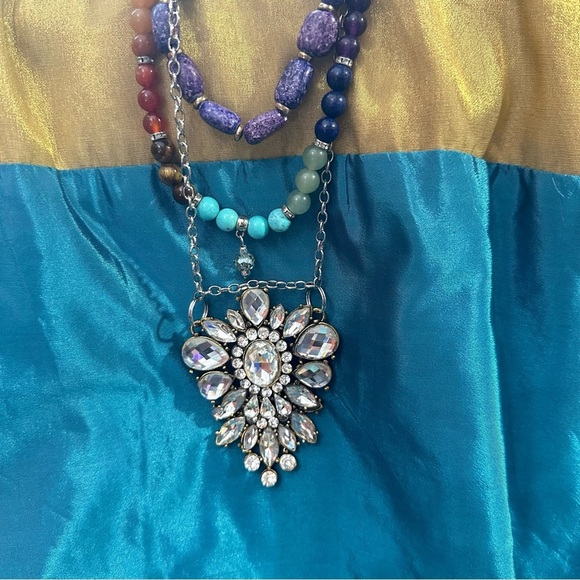 Handmade Layered Necklace upcycled Repurposed Ornate Crystal Pendant OOAK 4191 L - Picture 3 of 15